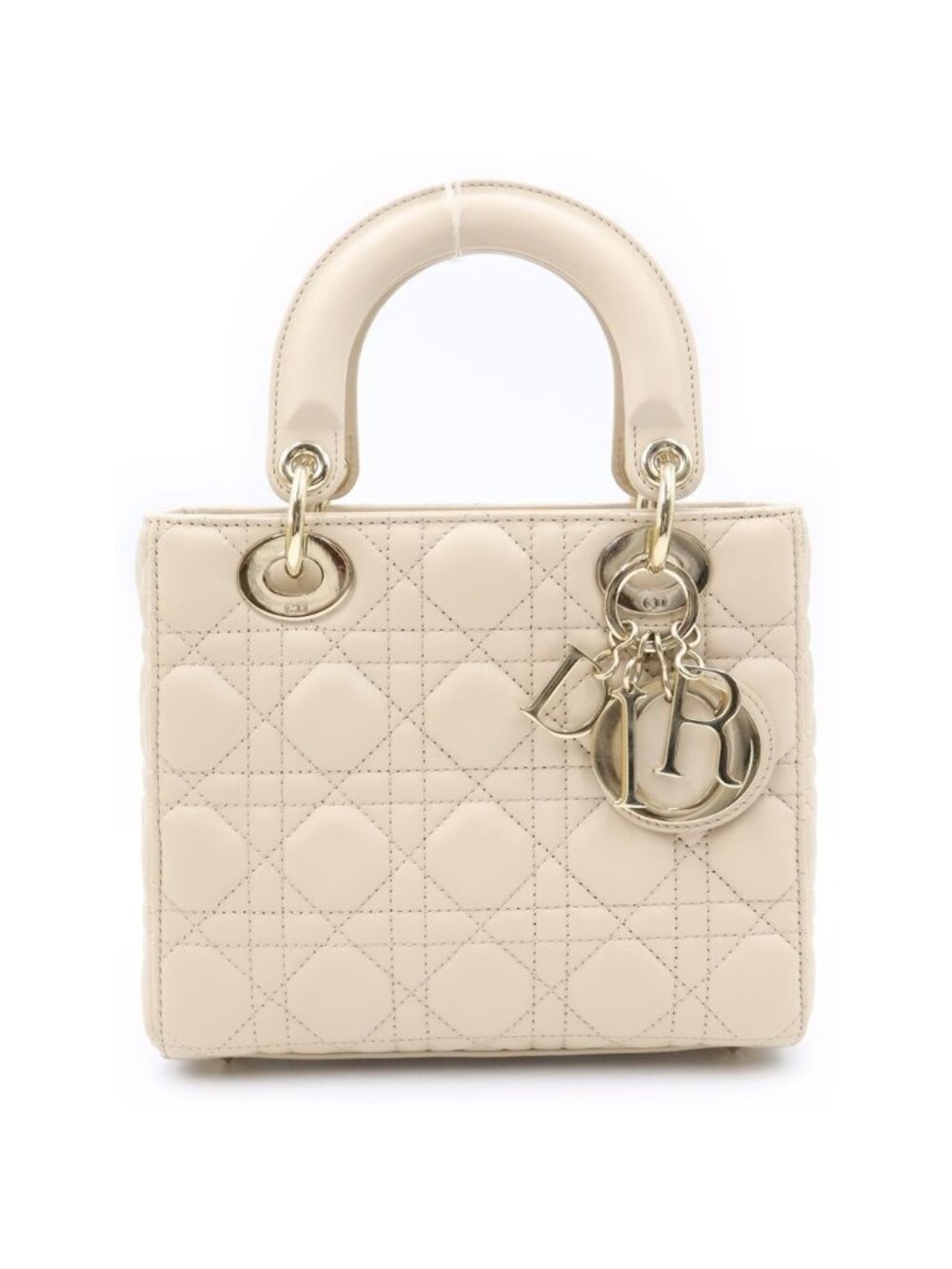 Dior My Lady Dior 2-Way Shoulder Bag Cannage Beige Lambskin Gold